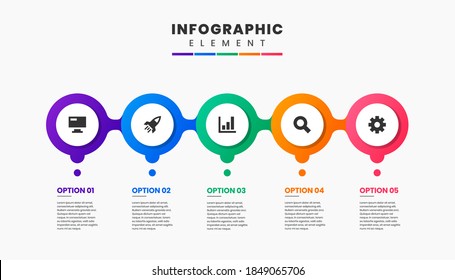 Vector Graphic Infographic Element Design Icon Templates with 5 Options or Steps. Can be used for Process Diagram, Presentations, Workflow Layout, Banner, Flow Chart, Infographic.