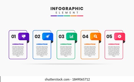 Vector Graphic Infographic Element Design Icon Templates with 5 Options or Steps. Can be used for Process Diagram, Presentations, Workflow Layout, Banner, Flow Chart, Infographic.
