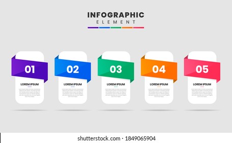 Vector Graphic Infographic Element Design Templates with 5 Options or Steps. Can be used for Process Diagram, Presentations, Workflow Layout, Banner, Flow Chart, Infographic.