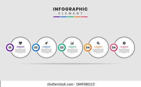 Vektorgrafik-Infografik-Elemente-Design-Symbolvorlagen mit 5 Optionen oder Schritten. Kann für Prozessdiagramm, Präsentationen, Workflow Layout, Banner, Flow Chart, Infografik verwendet werden.