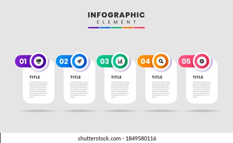 Vector Graphic Infographic Element Design Icon Templates with 5 Options or Steps. Can be used for Process Diagram, Presentations, Workflow Layout, Banner, Flow Chart, Infographic.