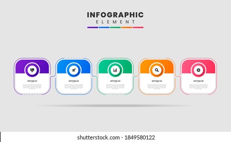 Vector Graphic Infographic Element Design Icon Templates with 5 Options or Steps. Can be used for Process Diagram, Presentations, Workflow Layout, Banner, Flow Chart, Infographic.