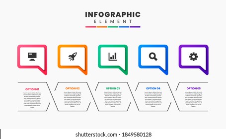 Vector Graphic Infographic Element Design Icon Templates with 5 Options or Steps. Can be used for Process Diagram, Presentations, Workflow Layout, Banner, Flow Chart, Infographic.