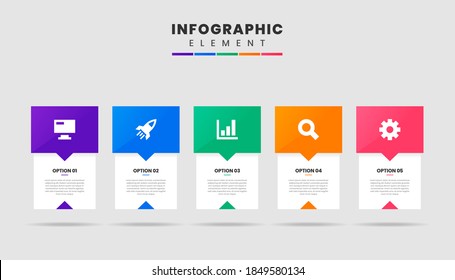 Vector Graphic Infographic Element Design Icon Templates with 5 Options or Steps. Can be used for Process Diagram, Presentations, Workflow Layout, Banner, Flow Chart, Infographic.