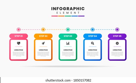 Vector Graphic Infographic Element Design Icon Templates with 5 Options or Steps. Can be used for Process Diagram, Presentations, Workflow Layout, Banner, Flow Chart, Infographic.