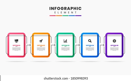 Vector Graphic of Infographic Element Design Icon Templates with 5 Options or Steps. Suitable for Process Diagram, Presentations, Workflow Layout, Banner, Flow Chart, Infographic.
