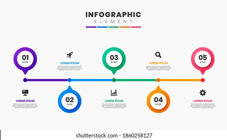 Vector Graphic of Infographic Element Design Icon Templates with 5 Options or Steps. Suitable for Process Diagram, Presentations, Workflow Layout, Banner, Flow Chart, Infographic.