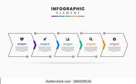 Vector Graphic of Infographic Element Design Icon Templates with 5 Options or Steps. Suitable for Process Diagram, Presentations, Workflow Layout, Banner, Flow Chart, Infographic.