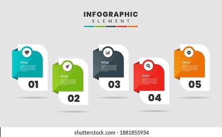 Vector Graphic of Infographic Element Design Icon Templates with 5 Options or Steps. Suitable for Process Diagram, Presentations, Workflow Layout, Banner, Flow Chart, Infographic.