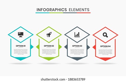 Vector Graphic of Infographic Element Design Icon Templates with 4 Options or Steps. Suitable for Process Diagram, Presentations, Workflow Layout, Banner, Flow Chart, Infographic.