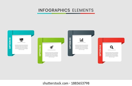Gráfica vectorial de las plantillas de iconos de diseño de elementos infográficos con 4 opciones o pasos. Adecuado para Diagrama de Procesos, Presentaciones, Diseño de Flujo de Trabajo, Cartel, Gráfico de Flujo, Infografía.