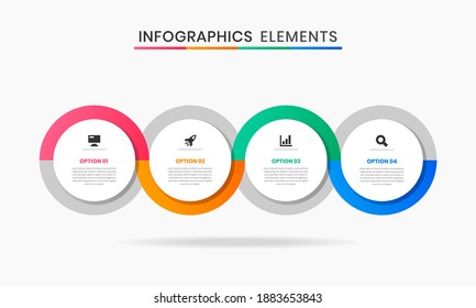 Vector Graphic of Infographic Element Design Icon Templates with 4 Options or Steps. Suitable for Process Diagram, Presentations, Workflow Layout, Banner, Flow Chart, Infographic.