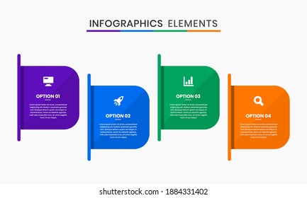 Vector Graphic of Infographic Element Design Icon Templates with 4 Options or Steps. Suitable for Process Diagram, Presentations, Workflow Layout, Banner, Flow Chart, Infographic.