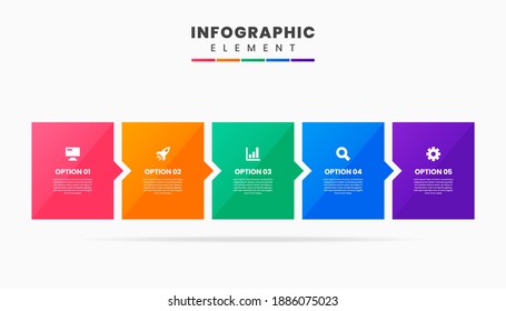 Vector Graphic Infographic Element Design Icon Templates with 5 Options or Steps. Can be used for Process Diagram, Presentations, Workflow Layout, Banner, Flow Chart, Infographic.