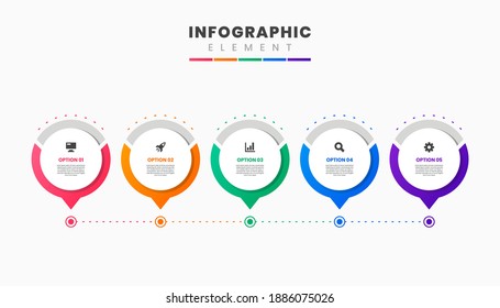 Vector Graphic Infographic Element Design Icon Templates with 5 Options or Steps. Can be used for Process Diagram, Presentations, Workflow Layout, Banner, Flow Chart, Infographic.