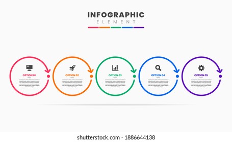 Vector Graphic Infographic Element Design Icon Templates with 5 Options or Steps. Can be used for Process Diagram, Presentations, Workflow Layout, Banner, Flow Chart, Infographic.
