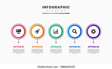 Vector Graphic Infographic Element Design Icon Templates with 5 Options or Steps. Can be used for Process Diagram, Presentations, Workflow Layout, Banner, Flow Chart, Infographic.