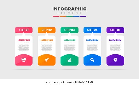 Vector Graphic Infographic Element Design Icon Templates with 5 Options or Steps. Can be used for Process Diagram, Presentations, Workflow Layout, Banner, Flow Chart, Infographic.