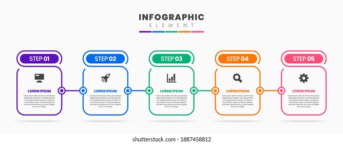 Vector Graphic Infographic Element Design Icon Templates with 5 Options or Steps. Can be used for Process Diagram, Presentations, Workflow Layout, Banner, Flow Chart, Infographic.