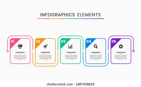 Vector Graphic Infographic Element Design Icon Templates with 5 Options or Steps. Can be used for Process Diagram, Presentations, Workflow Layout, Banner, Flow Chart, Infographic.