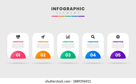 Vector Graphic Infographic Element Design Icon Templates with 5 Options or Steps. Can be used for Process Diagram, Presentations, Workflow Layout, Banner, Flow Chart, Infographic.