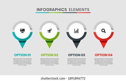 Vector Graphic of Infographic Element Design Templates with Icons and 4 Options or Steps. Suitable for Process Diagram, Presentations, Workflow Layout, Banner, Flow Chart, Infographic.