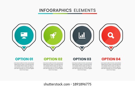 Gráfica vectorial de las plantillas de diseño de elementos infográficos con iconos y 4 opciones o pasos. Adecuado para Diagrama de Procesos, Presentaciones, Diseño de Flujo de Trabajo, Cartel, Gráfico de Flujo, Infografía.