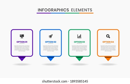 Vector Graphic of Infographic Element Design Templates with Icons and 4 Options or Steps. Suitable for Process Diagram, Presentations, Workflow Layout, Banner, Flow Chart, Infographic.