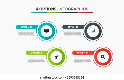 Gráfica vectorial de las plantillas de diseño de elementos infográficos con iconos y 4 opciones o pasos. Adecuado para Diagrama de Procesos, Presentaciones, Diseño de Flujo de Trabajo, Cartel, Gráfico de Flujo, Infografía.