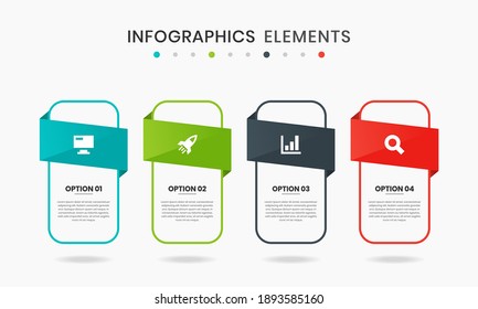 Vector Graphic of Infographic Element Design Templates with Icons and 4 Options or Steps. Suitable for Process Diagram, Presentations, Workflow Layout, Banner, Flow Chart, Infographic.