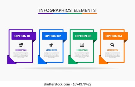 Vector Graphic of Infographic Element Design Templates with Icons and 4 Options or Steps. Suitable for Process Diagram, Presentations, Workflow Layout, Banner, Flow Chart, Infographic.