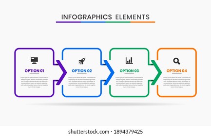 Vector Graphic of Infographic Element Design Templates with Icons and 4 Options or Steps. Suitable for Process Diagram, Presentations, Workflow Layout, Banner, Flow Chart, Infographic.