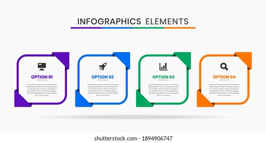 Vector Graphic of Infographic Element Design Templates with Icons and 4 Options or Steps. Suitable for Process Diagram, Presentations, Workflow Layout, Banner, Flow Chart, Infographic.