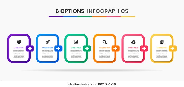 Vector Graphic of Infographic Element Design Templates with Icons and 6 Options or Steps. Suitable for Process Diagram, Presentations, Workflow Layout, Banner, Flow Chart, Infographic.