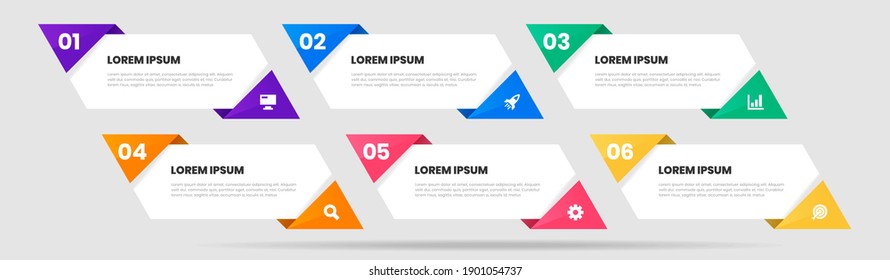 Gráfica vectorial de las plantillas de diseño de elementos infográficos con iconos y 6 opciones o pasos. Adecuado para Diagrama de Procesos, Presentaciones, Diseño de Flujo de Trabajo, Cartel, Gráfico de Flujo, Infografía.