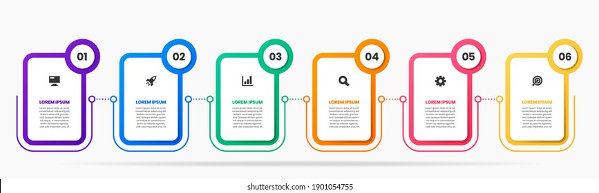Vektorgrafik von Infografik-Elementdesign-Vorlagen mit Symbolen und 6 Optionen oder Schritten. Geeignet für Prozessdiagramm, Präsentationen, Workflow Layout, Banner, Flow Chart, Infografik.