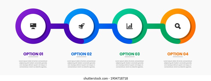Gráfica vectorial de las plantillas de diseño de elementos infográficos con iconos y 4 opciones o pasos. Adecuado para Diagrama de Procesos, Presentaciones, Diseño de Flujo de Trabajo, Cartel, Gráfico de Flujo, Infografía.