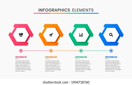 Gráfica vectorial de las plantillas de diseño de elementos infográficos con iconos y 4 opciones o pasos. Adecuado para Diagrama de Procesos, Presentaciones, Diseño de Flujo de Trabajo, Cartel, Gráfico de Flujo, Infografía.
