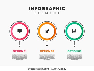 Vektorgrafik von Infografik-Elementdesign-Vorlagen mit Symbolen und 3 Optionen oder Schritten. Geeignet für Prozessdiagramm, Präsentationen, Workflow Layout, Banner, Flow Chart, Infografik.