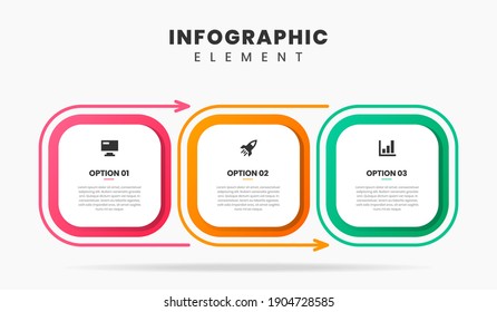 Gráfica vectorial de las plantillas de diseño de elementos infográficos con iconos y 3 opciones o pasos. Adecuado para Diagrama de Procesos, Presentaciones, Diseño de Flujo de Trabajo, Cartel, Gráfico de Flujo, Infografía.