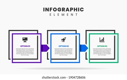 Vector Graphic of Infographic Element Design Templates with Icons and 3 Options or Steps. Suitable for Process Diagram, Presentations, Workflow Layout, Banner, Flow Chart, Infographic.