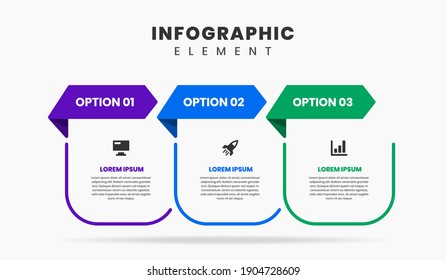 Gráfica vectorial de las plantillas de diseño de elementos infográficos con iconos y 3 opciones o pasos. Adecuado para Diagrama de Procesos, Presentaciones, Diseño de Flujo de Trabajo, Cartel, Gráfico de Flujo, Infografía.