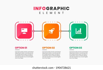 Gráfica vectorial de las plantillas de diseño de elementos infográficos con iconos y 3 opciones o pasos. Adecuado para Diagrama de Procesos, Presentaciones, Diseño de Flujo de Trabajo, Cartel, Gráfico de Flujo, Infografía.