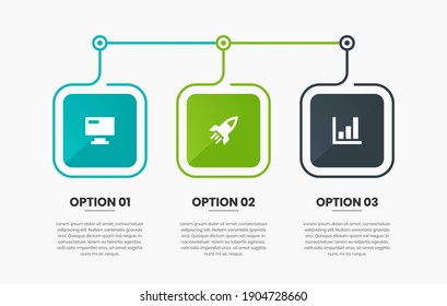 Gráfica vectorial de las plantillas de diseño de elementos infográficos con iconos y 3 opciones o pasos. Adecuado para Diagrama de Procesos, Presentaciones, Diseño de Flujo de Trabajo, Cartel, Gráfico de Flujo, Infografía.