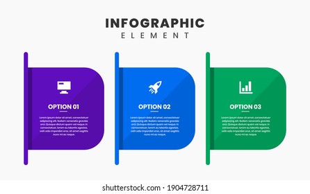Vector Graphic of Infographic Element Design Templates with Icons and 3 Options or Steps. Suitable for Process Diagram, Presentations, Workflow Layout, Banner, Flow Chart, Infographic.