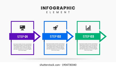 Vector Graphic of Infographic Element Design Templates with Icons and 3 Options or Steps. Suitable for Process Diagram, Presentations, Workflow Layout, Banner, Flow Chart, Infographic.
