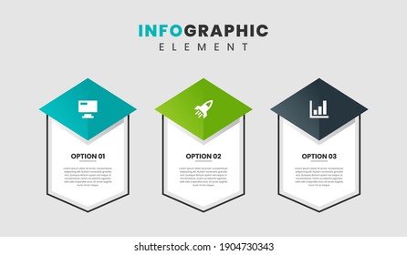 Vektorgrafik von Infografik-Elementdesign-Vorlagen mit Symbolen und 3 Optionen oder Schritten. Geeignet für Prozessdiagramm, Präsentationen, Workflow Layout, Banner, Flow Chart, Infografik.