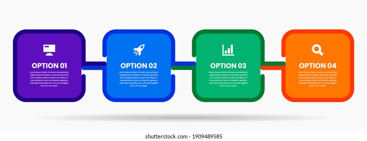 Vector Graphic of Infographic Element Design Templates with Icons and 4 Options or Steps. Suitable for Process Diagram, Presentations, Workflow Layout, Banner, Flow Chart, Infographic.