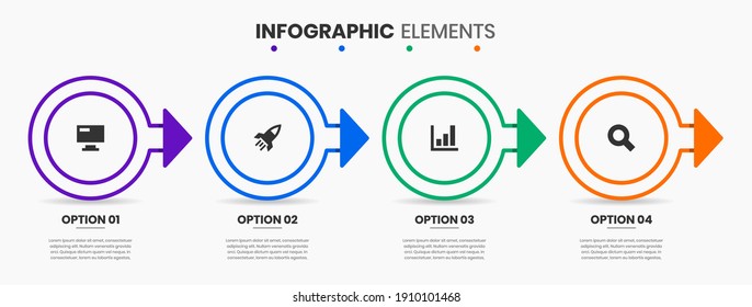 Gráfica vectorial de las plantillas de diseño de elementos infográficos con iconos y 4 opciones o pasos. Adecuado para Diagrama de Procesos, Presentaciones, Diseño de Flujo de Trabajo, Cartel, Gráfico de Flujo, Infografía.