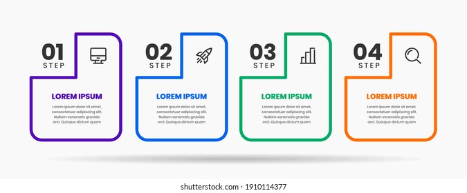 Vektorgrafik von Infografik-Elementdesign-Vorlagen mit Symbolen und 4 Optionen oder Schritten. Geeignet für Prozessdiagramm, Präsentationen, Workflow Layout, Banner, Flow Chart, Infografik.